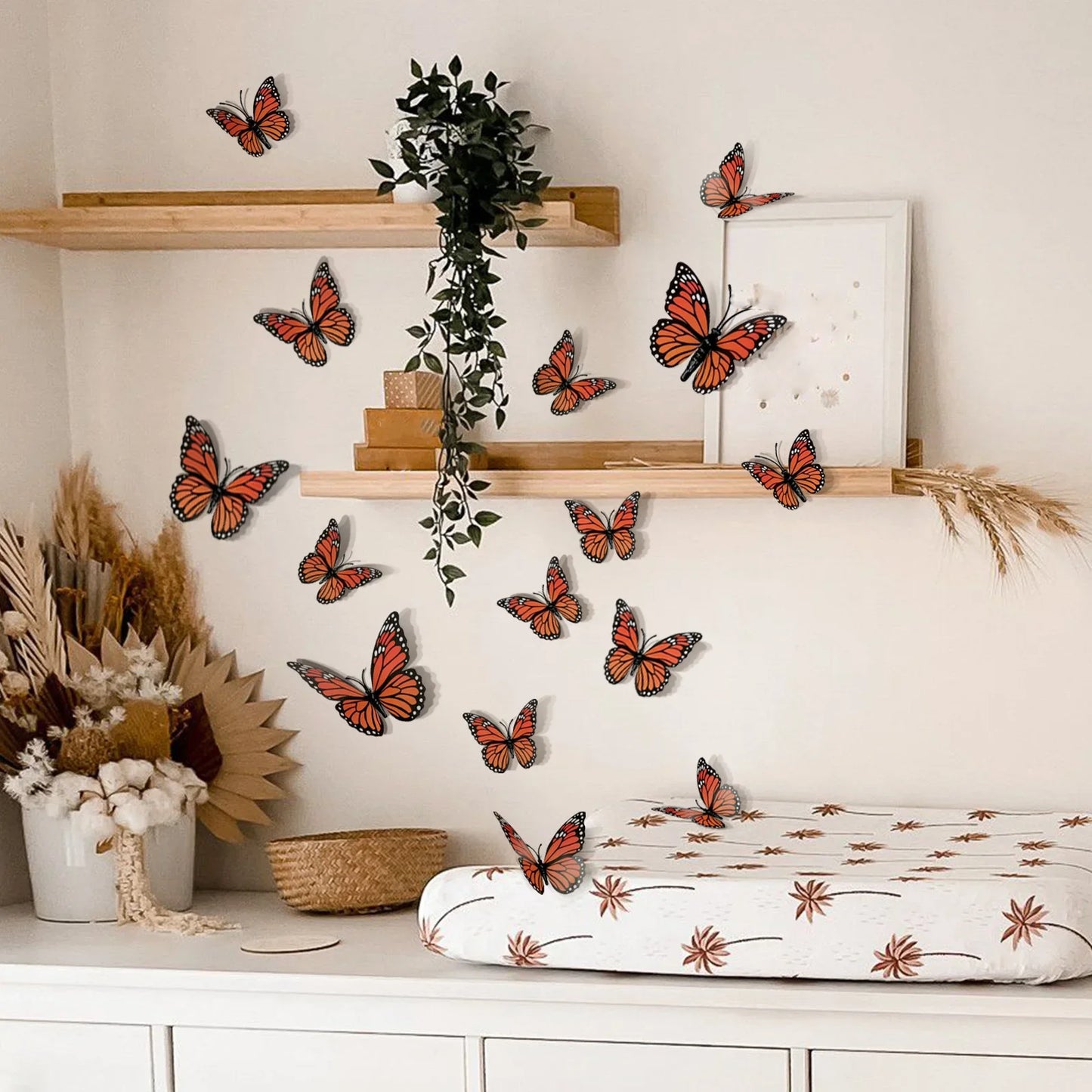 12-Pack 3D Butterfly Wall Stickers – Orange & Black Decals