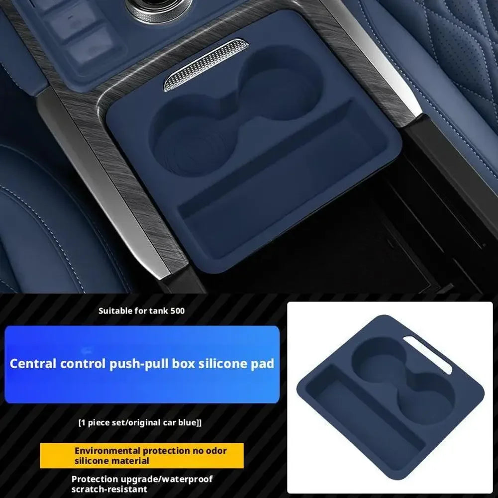 Car Central Control Push-pull Box Silicone Pad For Great Wall GWM Tank 500 Hi4-Z Hi4-T 2024-2025 Car Armrest Box Accessories Peaceful Pleasures Health and Wellness blue