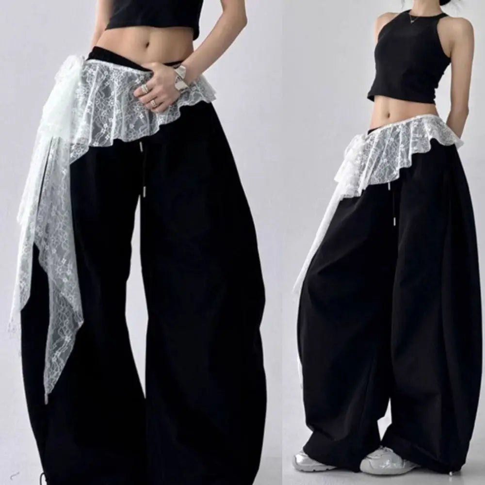 Y2K Embroidered Lace Mini Skirt – Ruched Lace-Up Streetwear Lace Mini Skirt Peaceful Pleasures Health and Wellness