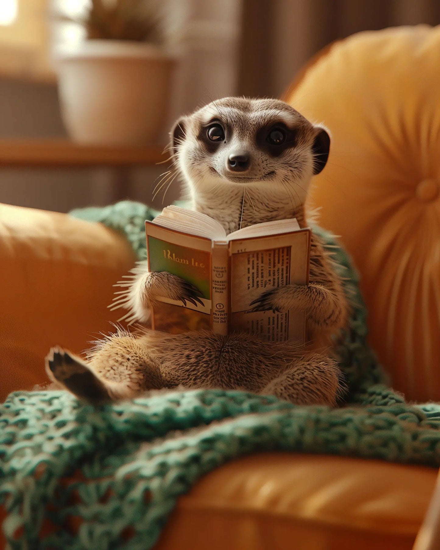Funny Meerkat Canvas Wall Art | Cozy Animal Coffee Lover Print