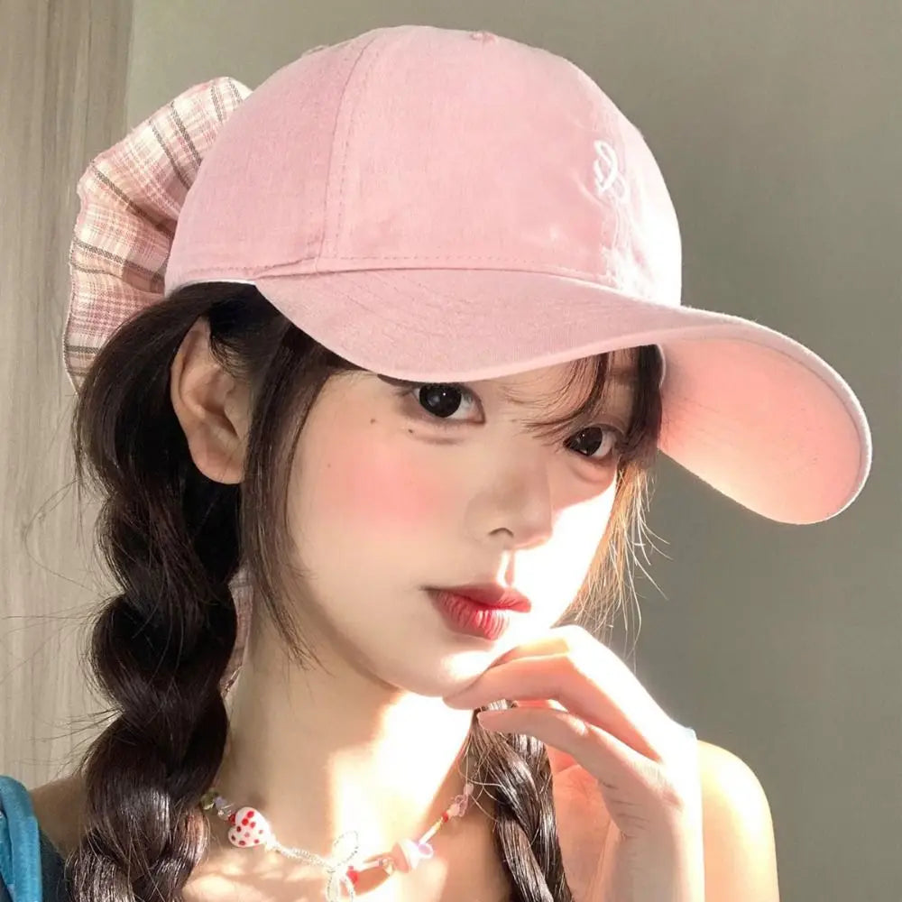 Embroidered Cotton Baseball Cap – Ribbon Strap Sun Hat