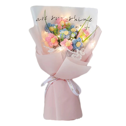 Artificial Flower Crochet Bouquet Hand Knitted Finished Wedding Decor Peaceful Pleasures Health and Wellness pink