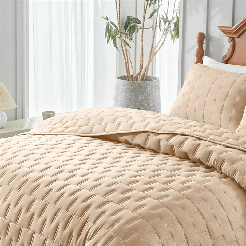 Quilt Bedding Sets, Lightweight Soft Bedspread Coverlet with Pillow Cases, Quilted Blanket Thin Comforter Bed Cover, All Season Peaceful Pleasures Health and Wellness Bedspread Beige B Twin 176X230 cm