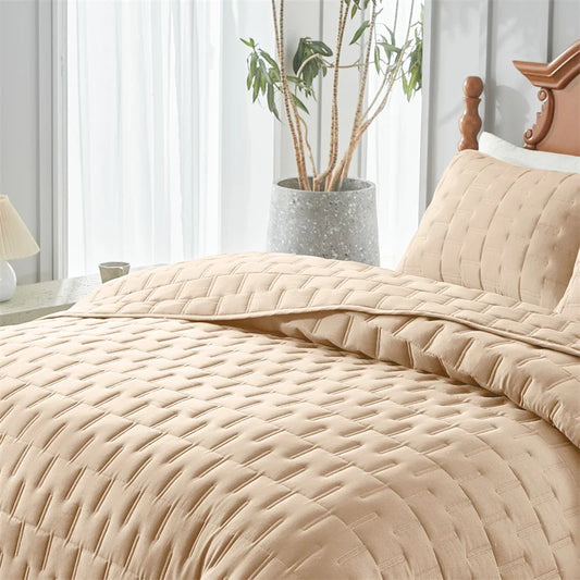 Quilt Bedding Sets, Lightweight Soft Bedspread Coverlet with Pillow Cases, Quilted Blanket Thin Comforter Bed Cover, All Season Peaceful Pleasures Health and Wellness Bedspread Beige B Twin 176X230 cm