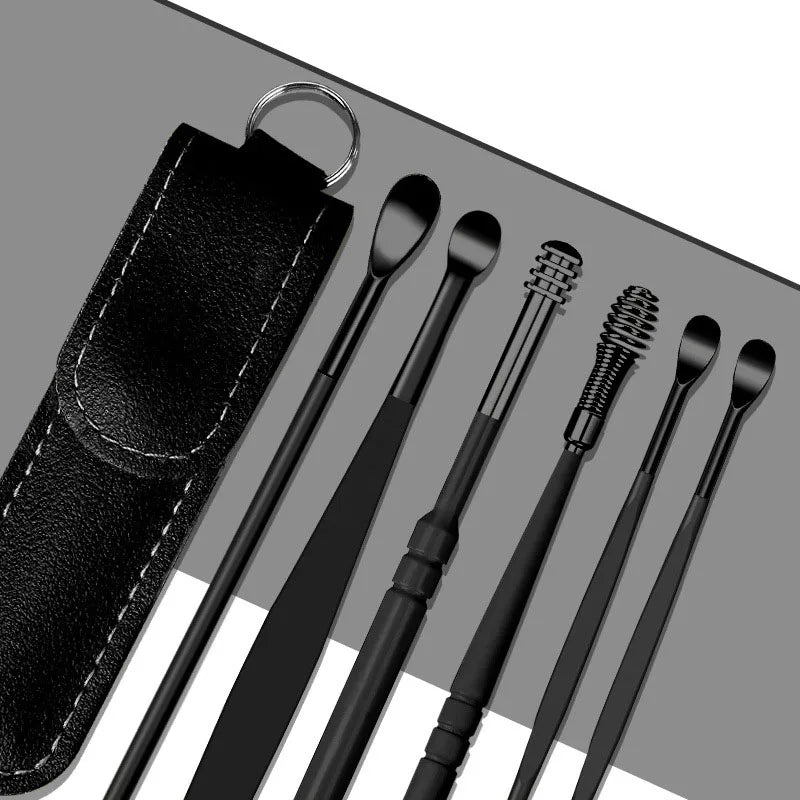 6pcs Ear Pick Earwax Removal Kit, Ear Cleansing Tool Set, Ear Curette Ear Wax Remover Tool With Storage Box, Ear Wax Cleaning To Peaceful Pleasures Health and Wellness black