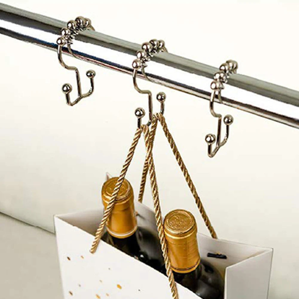 12pcs Metal Double Sided Shower Hooks Glides Rollers Multipurpose Rustproof Shower Curtain Rings For Shower Liner Curtain Rods Peaceful Pleasures Health and Wellness