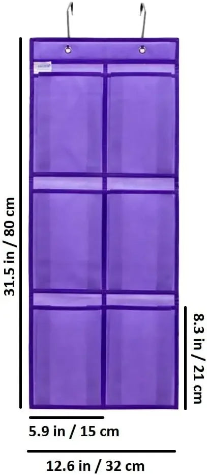 Hanging Shoe Organizer with 6 Large Fabric Pockets and 2 Hooks for Closet Doors, Purple Peaceful Pleasures Health and Wellness
