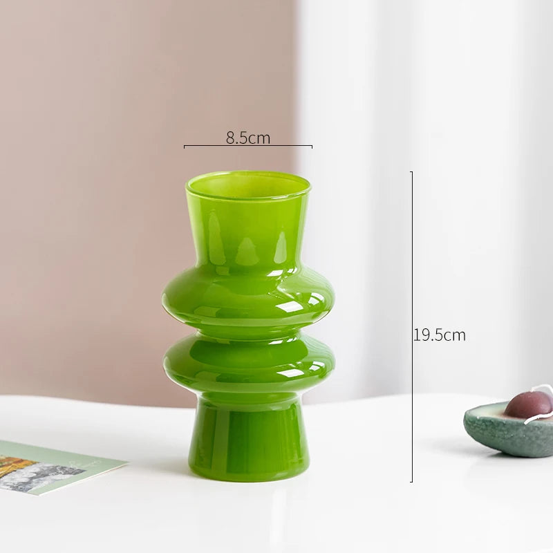 Green Glass Vase | Hydroponics Plant Pot & Floral Decor