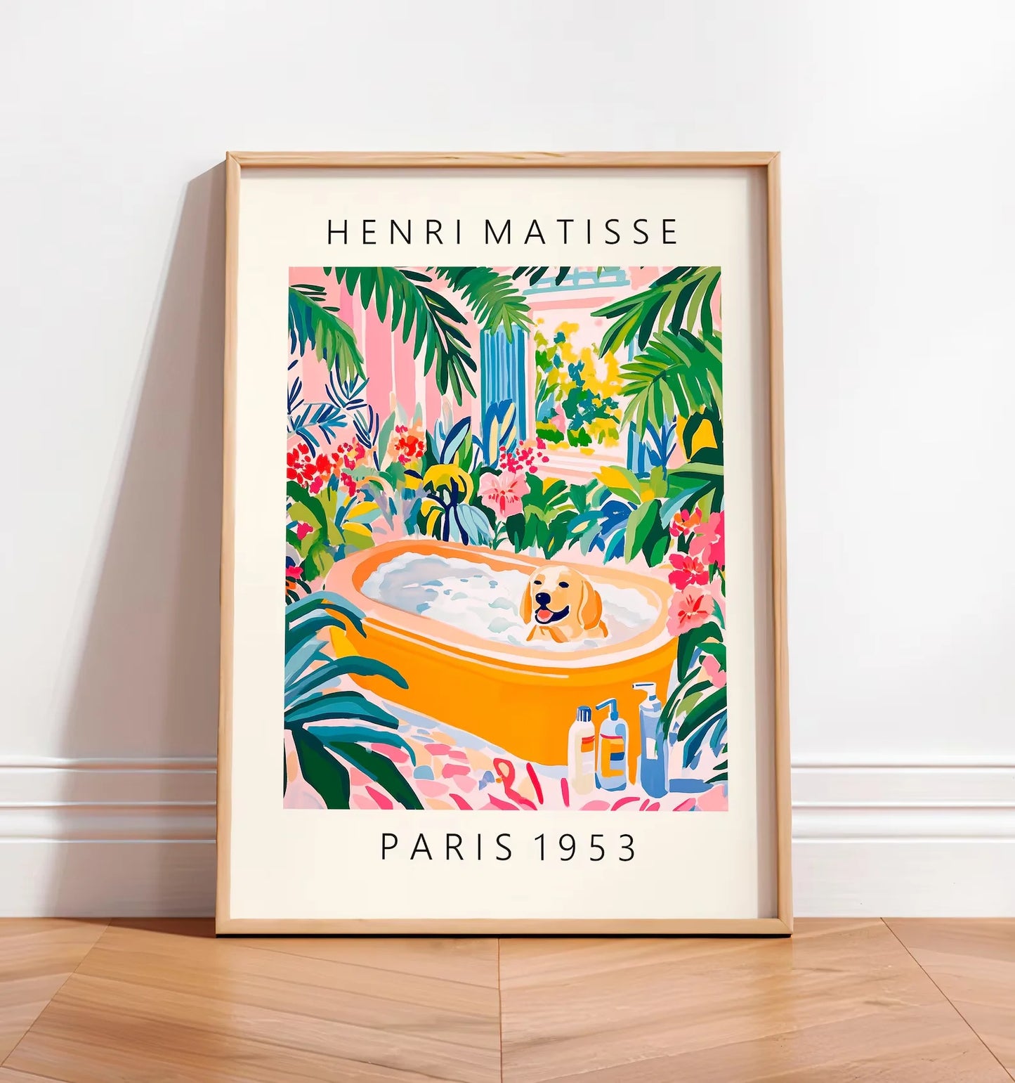 Black cat on toilet, Bathroom wall art, Matisse poster, Funny bathroom decor, Pink tropical decor Peaceful Pleasures Health and Wellness WS5262-6 30x40cm Unframed