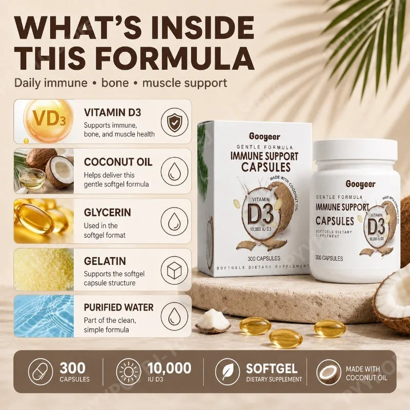 Googeer Vitamin D3 2000 IU Softgels with Coconut Oil – 300ct