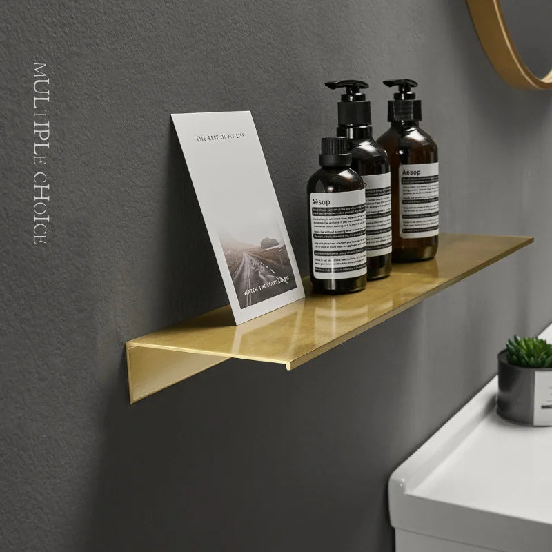 Modern Brushed Metal Dual Tier Bathroom Wall Shelf | Gold Black