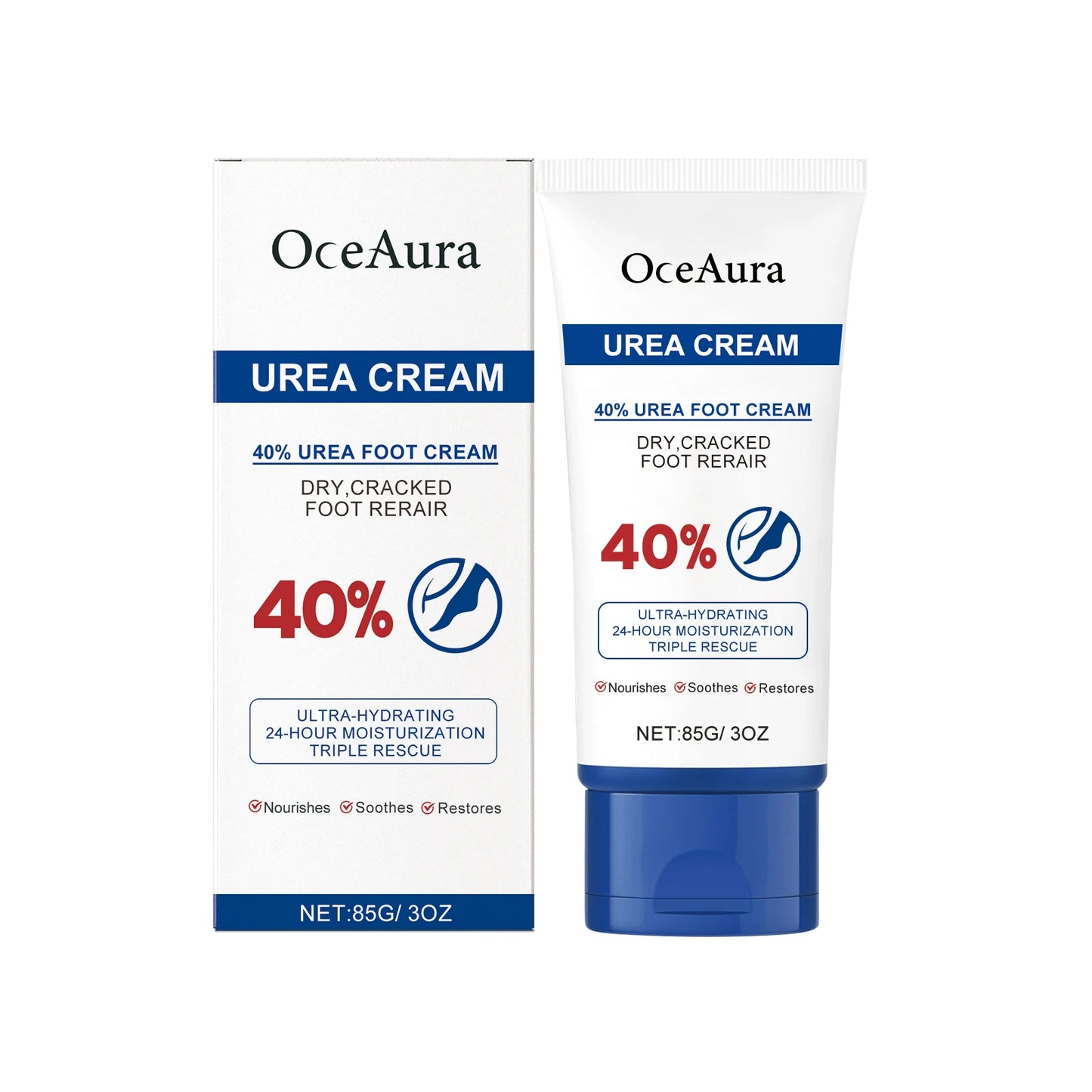 OceAura 40% Urea Foot Cream for Dry Cracked Heels – 85g