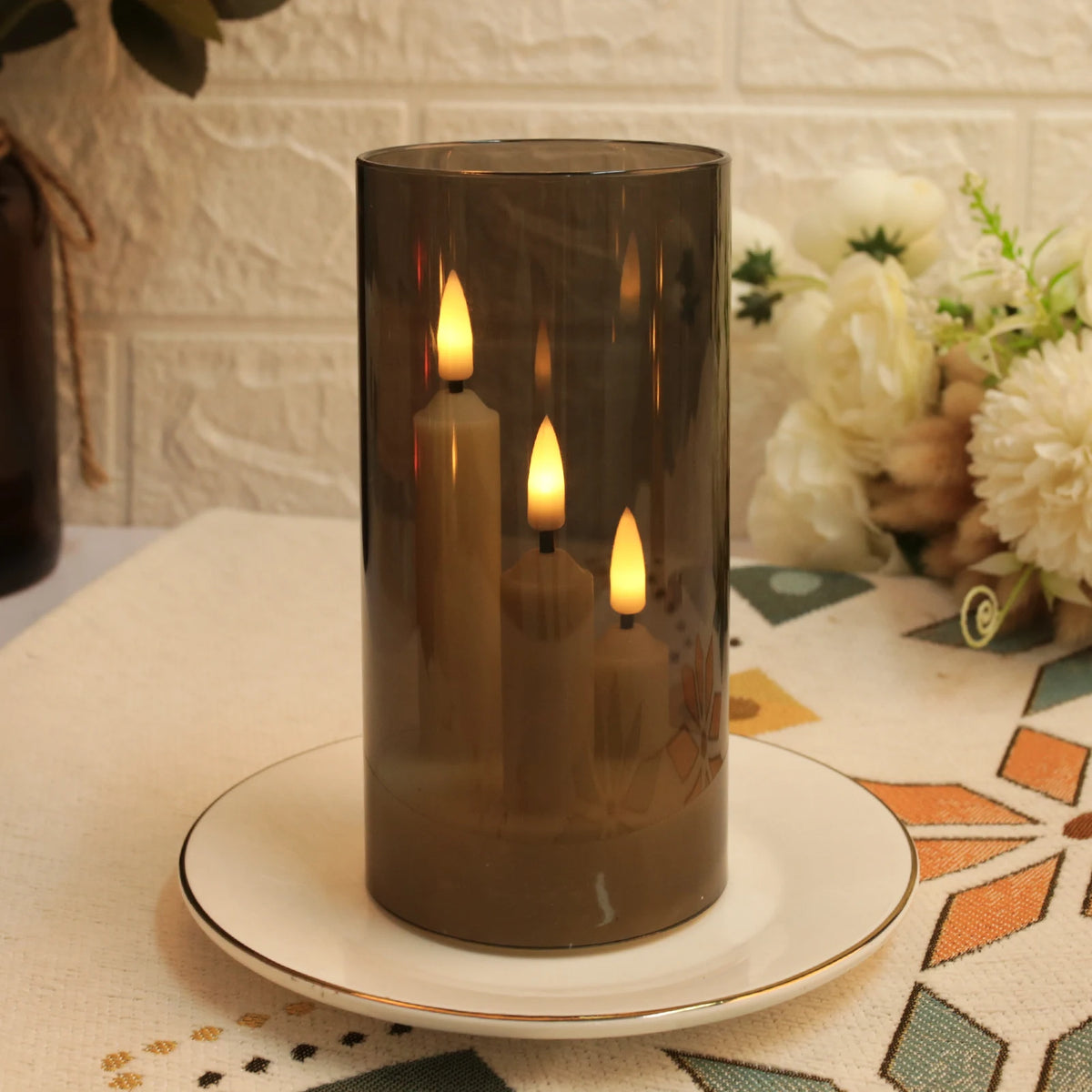 Flameless 3 in 1 LED Taper Candles with 15CM Lampshade Battery Operated Flickering Electric Window Candles for Christmas Wedding Peaceful Pleasures Health and Wellness Grey 5pcs