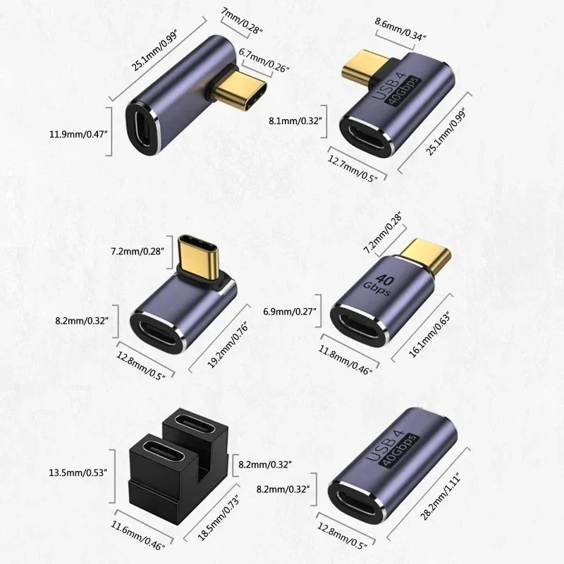 USB-C 90° Angle Adapter 40Gbps 240W Fast Charging – Mac & Tablet