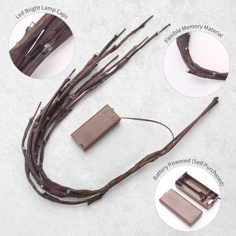 LED Bendable Twig Branch Lights | Battery Operated Holiday Decor