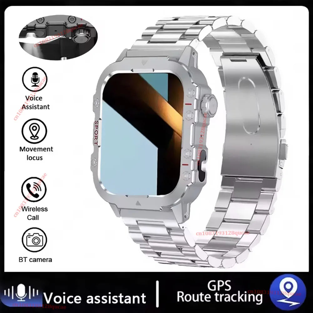 New Arrivals Men's Smart Watch 1.44'' LED Flashlight Outdoor Bluetooth Calling Wristwatch Health Tracking Smart Watch Sport Hw12 Peaceful Pleasures Health and Wellness Silver Steel