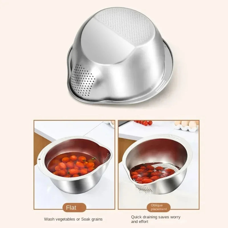 Stainless Steel 304 Rice Washer Strainer Bowl Rice Washing Bowl Rice Sieve Colander Fruit And Vegetable Strainer Kitchen Tools Peaceful Pleasures Health and Wellness