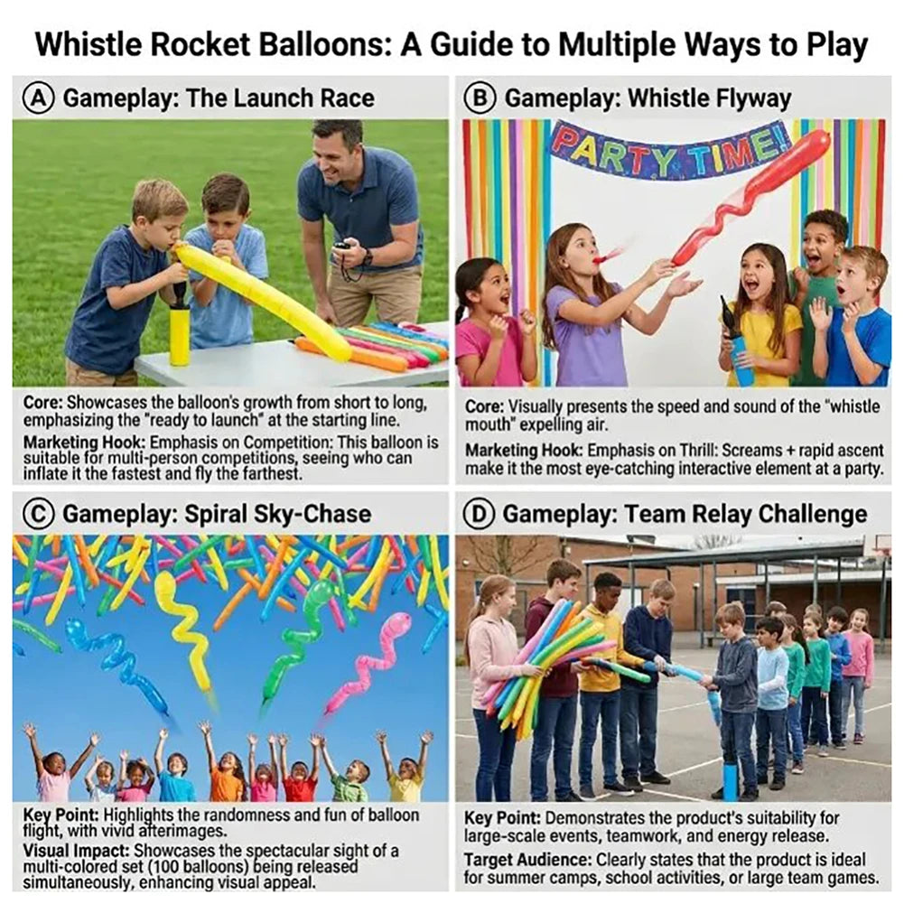 Rocket-Balloons,Long Strip Balloons That Can Ascend Into The Sky,Long Flying Balloons For Party,Birthday Party Celebrations Peaceful Pleasures Health and Wellness