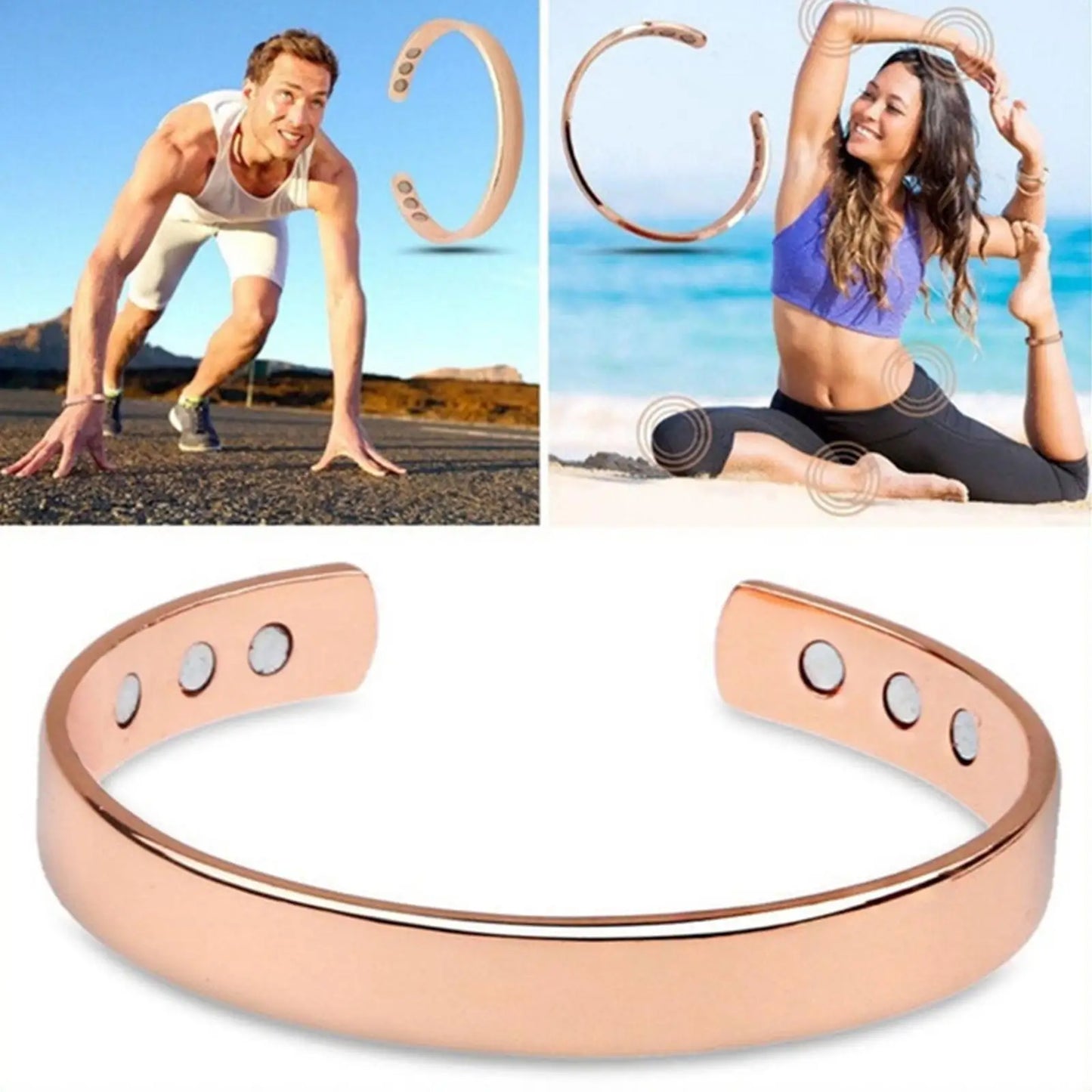 Adjustable Copper Magnetic Bangle | Rose Gold Fashion Bracelet