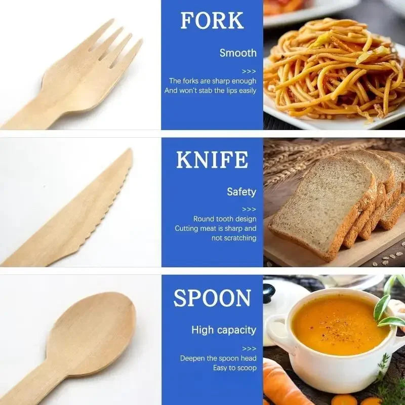 Disposable Wooden Cutlery Set 50/100pcs | Eco-Friendly Utensils Disposable Wooden Cutlery Peaceful Pleasures Health and Wellness