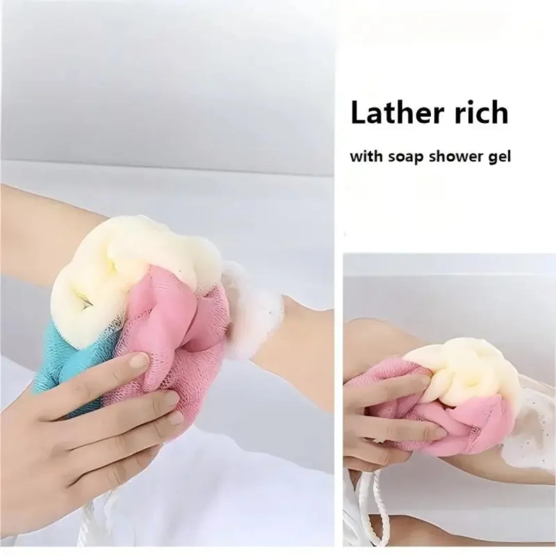 Colour Block Mesh Bath Sponge Ball & Back Scrubber Towel