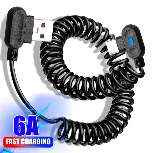 6A USB-C Elbow Spring Fast Charging Cable – Quick Charge & Sync USB-C Charging Cable Peaceful Pleasures Health and Wellness