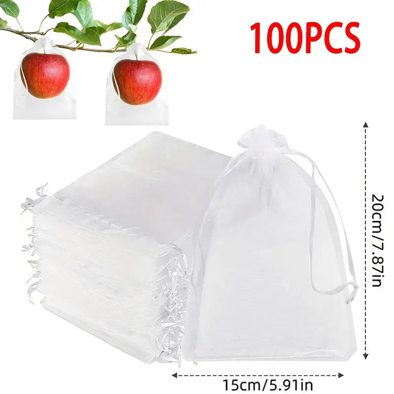 50/100Pcs/Pack White Fruit Protection Bags Organza Reusable Drawstring Pocket Garden Fruit Mesh Bag Peaceful Pleasures Health and Wellness 100pcs 15x20cm