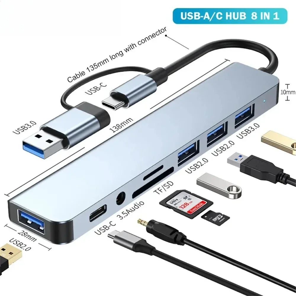 8 In 1 Port USB C Expander USB 3 Hub Type-C Splitter Type C Dock Multiport Adapter USB Expander For Xiaomi Phone Tablet Peaceful Pleasures Health and Wellness