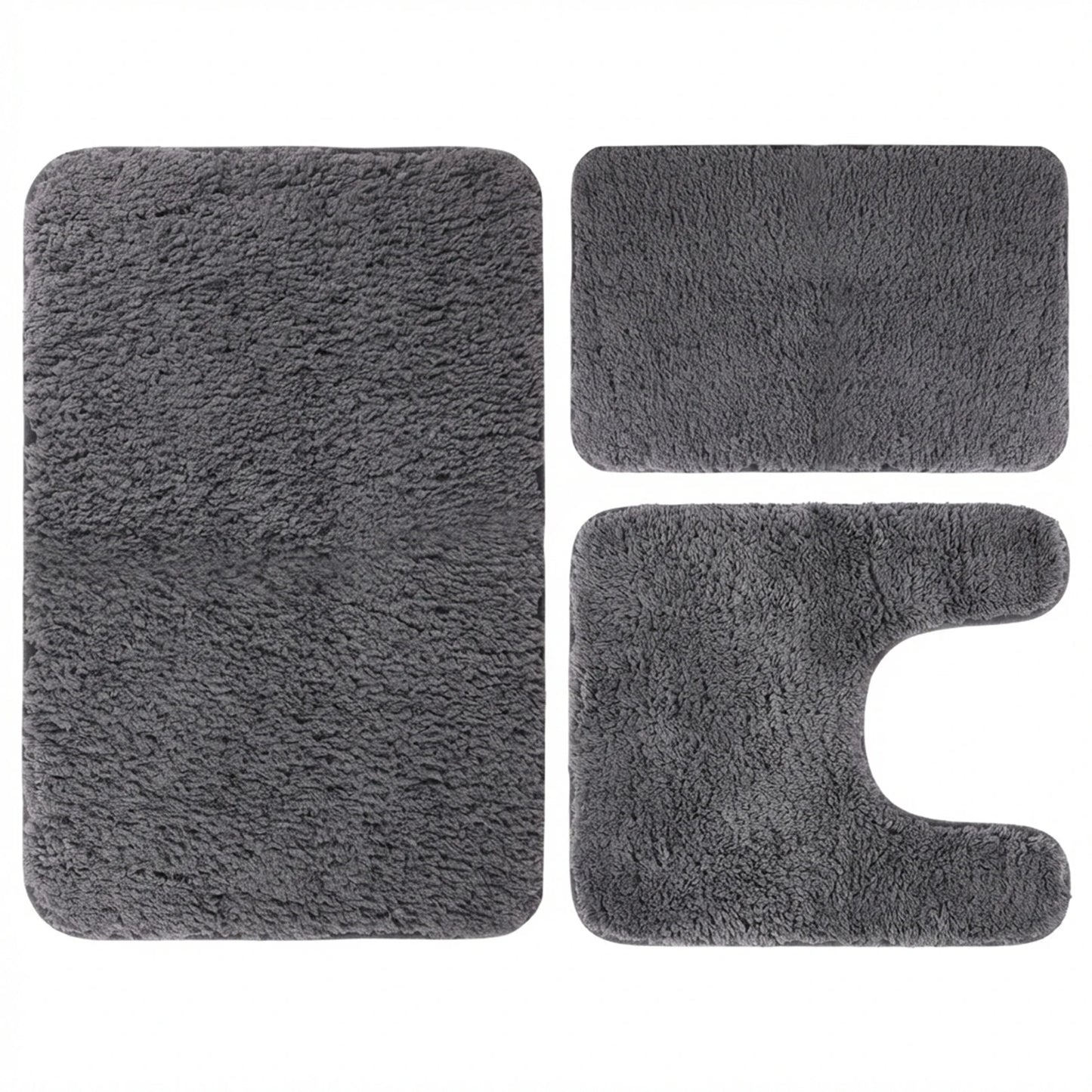 Microfibre Bath Mat 3Pcs Super Absorbent Bathroom Rug Set Non Slip Quick Drying Bathroom Carpet Set with U-Shaped Toilet Mat Peaceful Pleasures Health and Wellness Grey