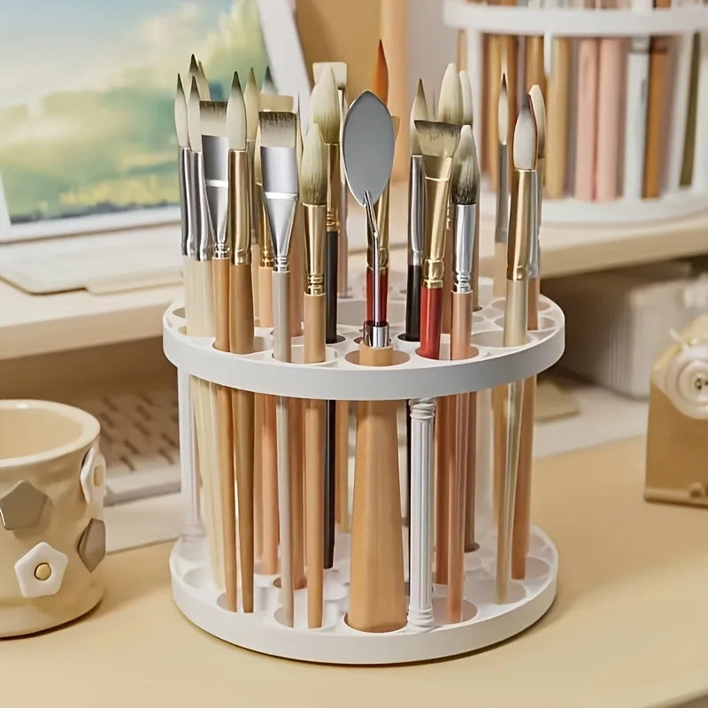 360 Rotating Brush Holder White Plastic Organizer Glaze Finish