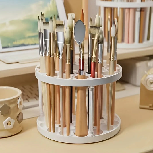 360 Rotating Brush Holder White Plastic Organizer Glaze Finish Peaceful Pleasures Health and Wellness