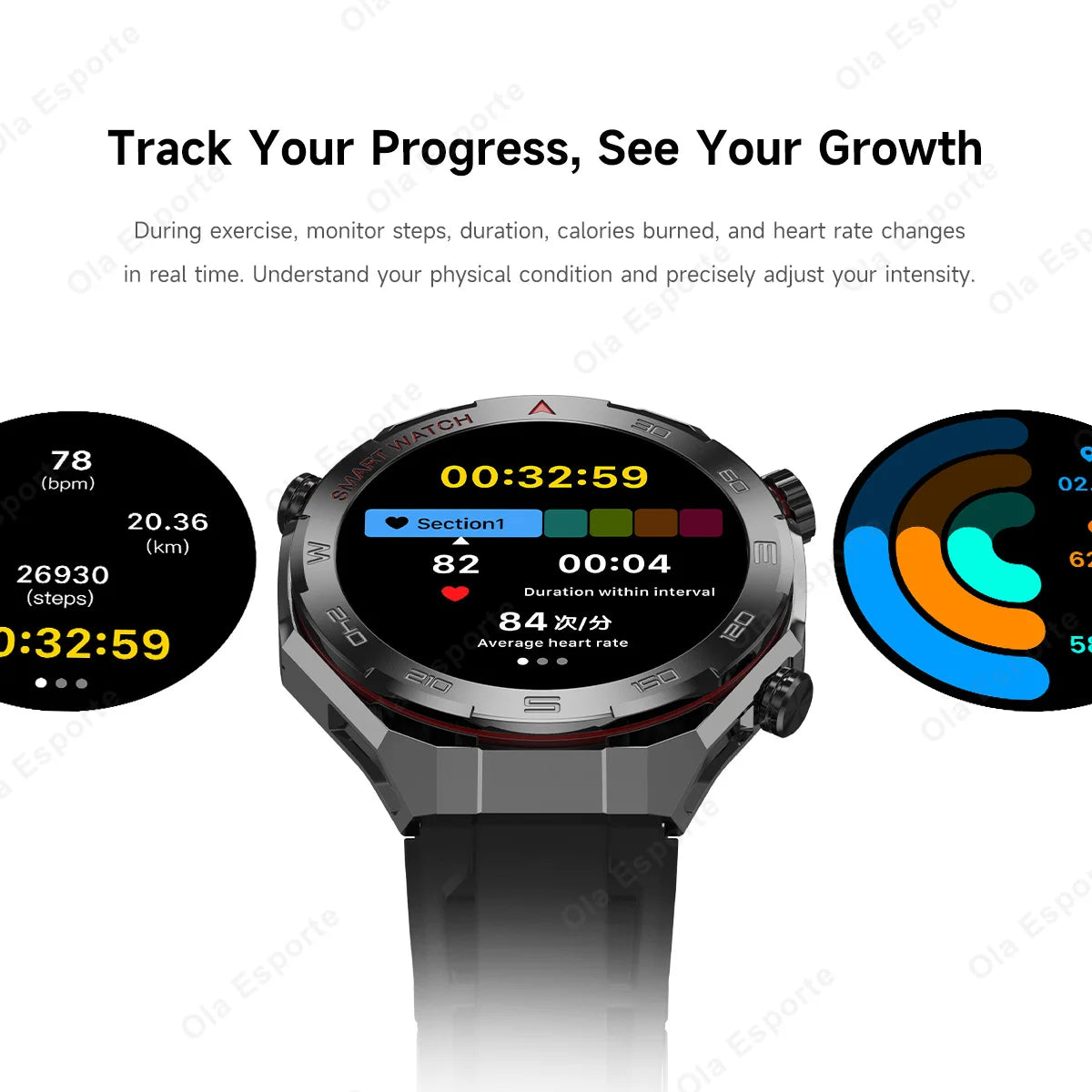 Ola Esporte GPS Smart Watch – LED, Bluetooth Calls, Heart Rate