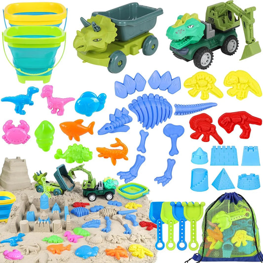 Dinosaur Beach Sand Toys Set for Kids – Bucket, Truck & Molds Beach Sand Toy Set Peaceful Pleasures Health and Wellness