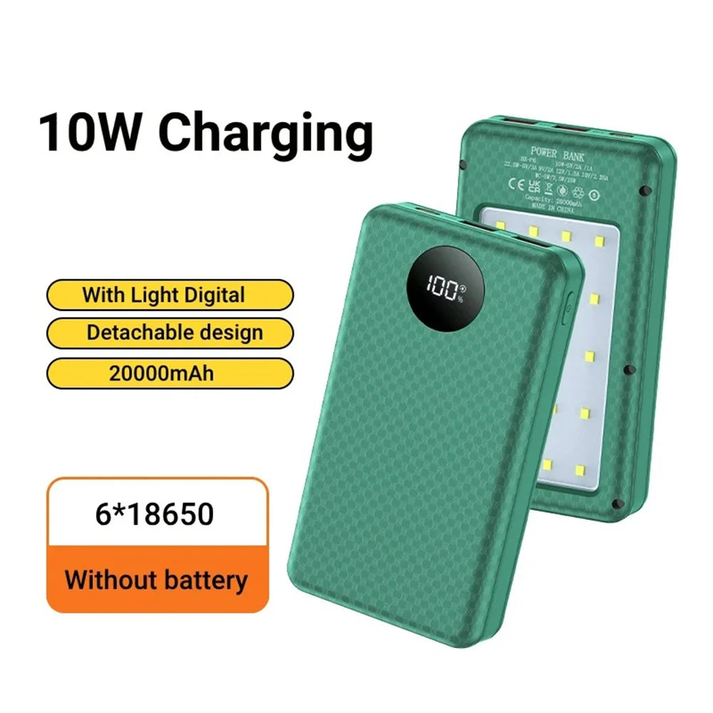DIY 18650 Power Bank Case 6-Slot | USB-C & Camping Light