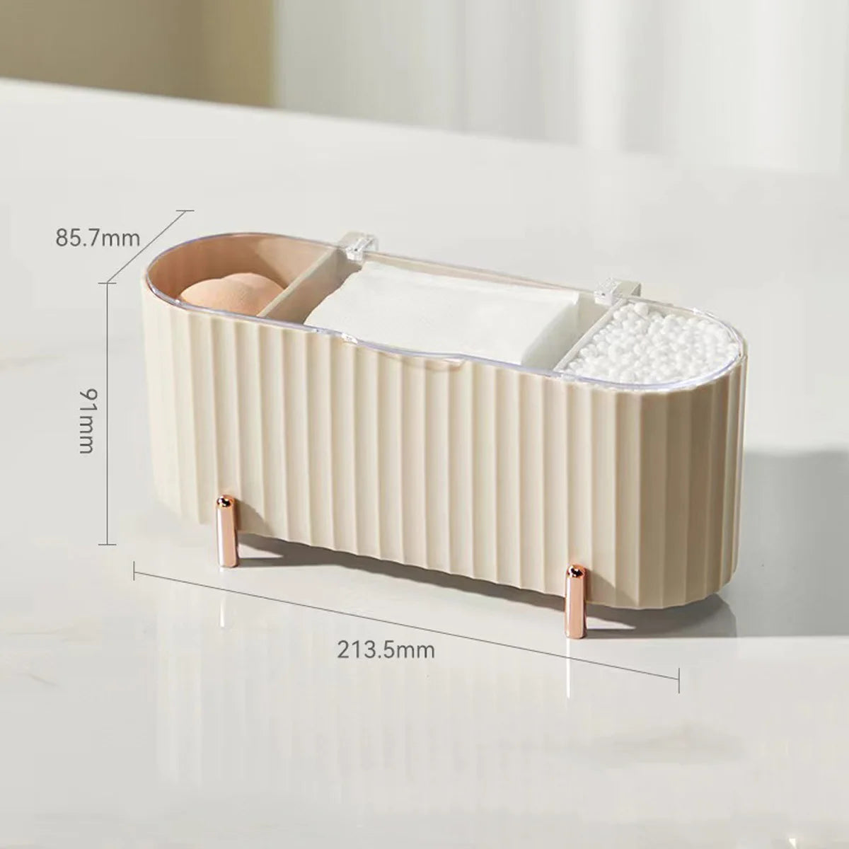 1Pcs 3-Compartment Cosmetic Cotton Storage Box Transparent Dustproof Covered Cosmetic Cotton Desktop Storage Box Peaceful Pleasures Health and Wellness Light coffee
