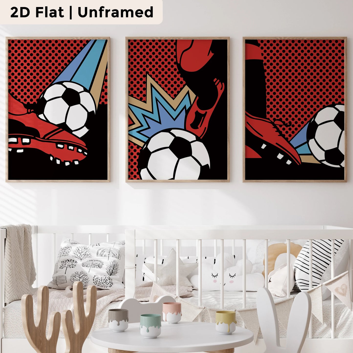 3-Piece Cartoon Football Canvas Wall Art | Kids & Living Room