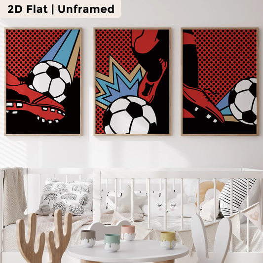 3-Piece Cartoon Football Canvas Wall Art | Kids & Living Room Canvas Wall Art Set Peaceful Pleasures Health and Wellness CH201-3pcs 60x80cm Unframed