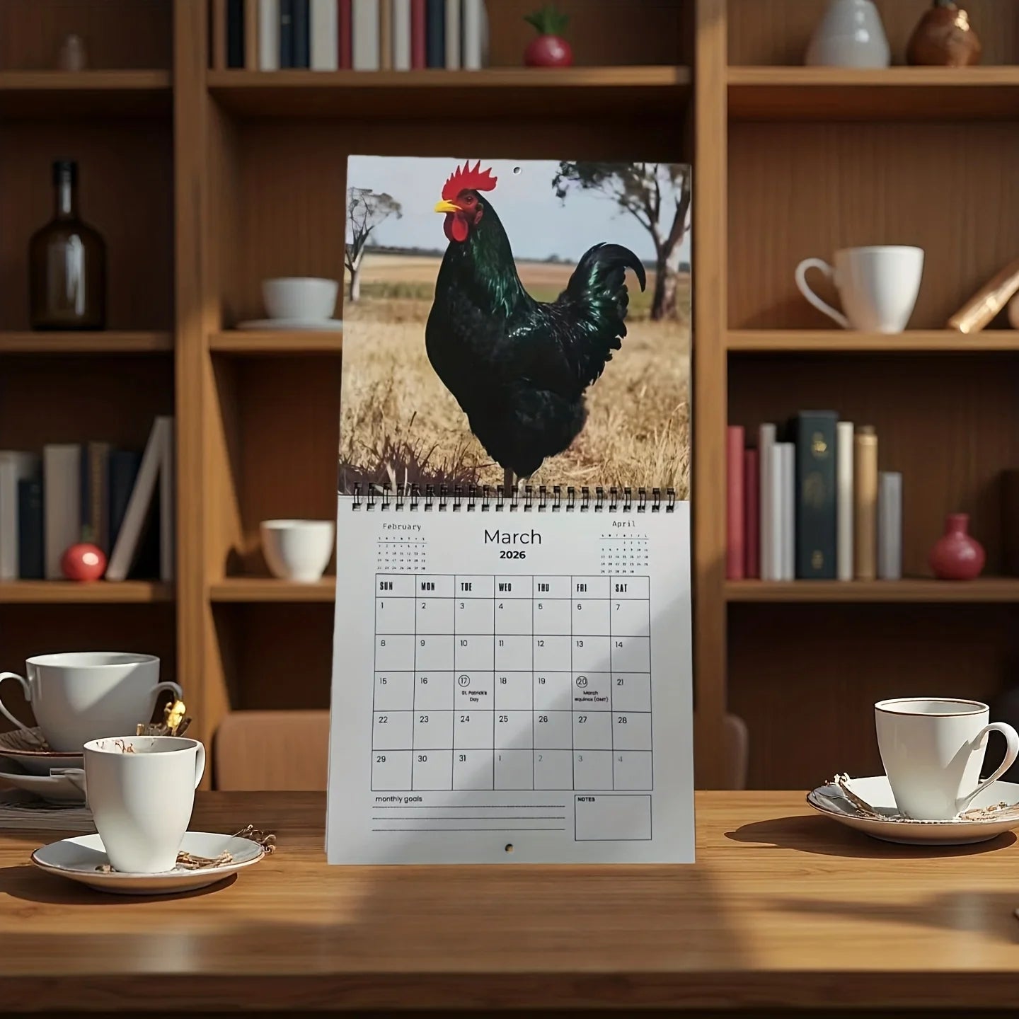 2026 Year Fun Rooster Calendar, Thick Spiral Bound Edition, Perfect for Daily Planning & Organizing, High-Quality Paper Material Peaceful Pleasures Health and Wellness
