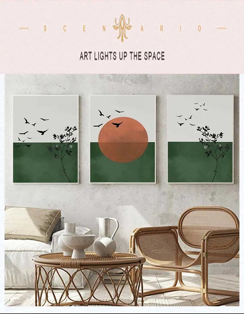 3-Piece Boho Sun & Mountain Canvas Wall Art | Geometric Poster Set Canvas Wall Art Set Peaceful Pleasures Health and Wellness