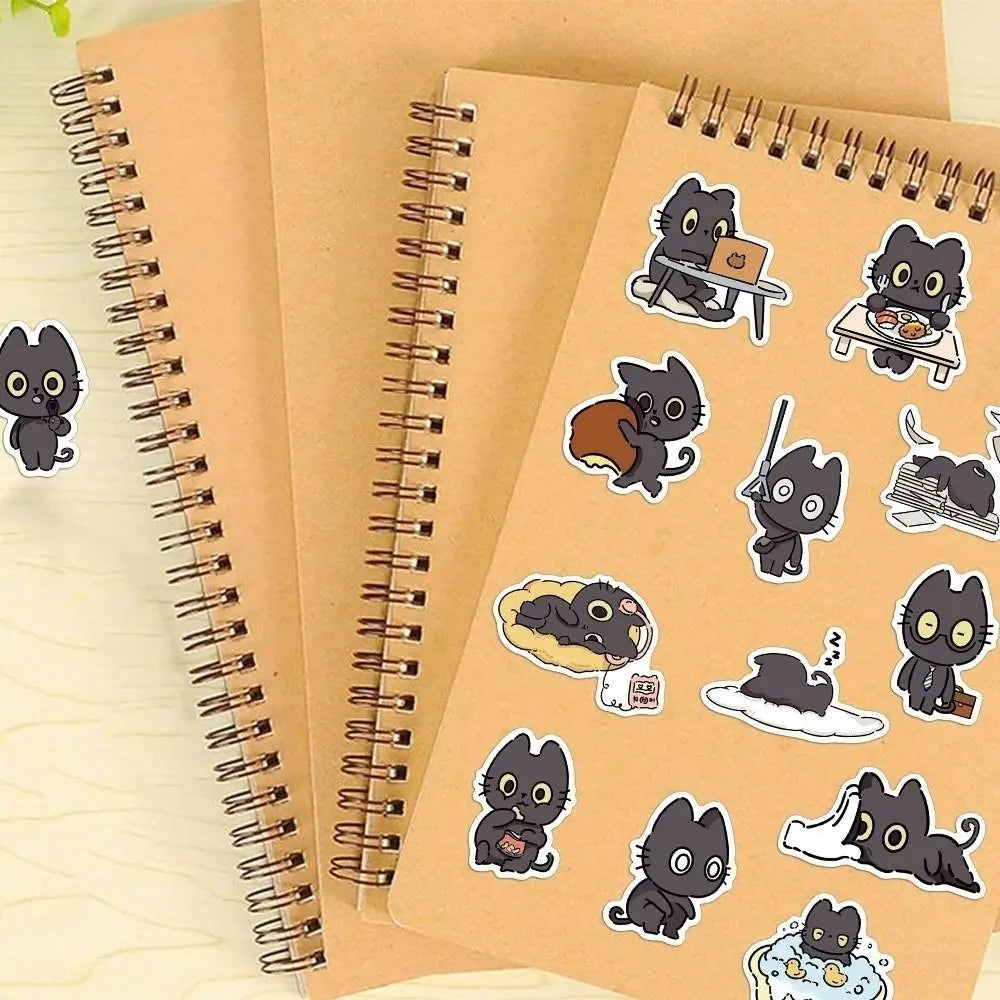 50Pcs Waterproof Kawaii Black Cat Sticker Cartoon Self-adhesive Funny Meme Sticker Animal Creative Stationery Sticker Peaceful Pleasures Health and Wellness