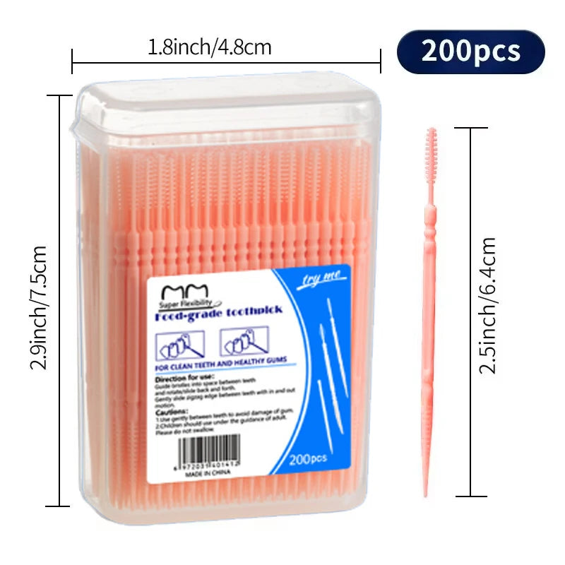 【Hot sales】Disposable double-head floss 200 toothpicks, floss, toothpicks Dental cleaning and care supplies Peaceful Pleasures Health and Wellness C685-Orange 200pcs