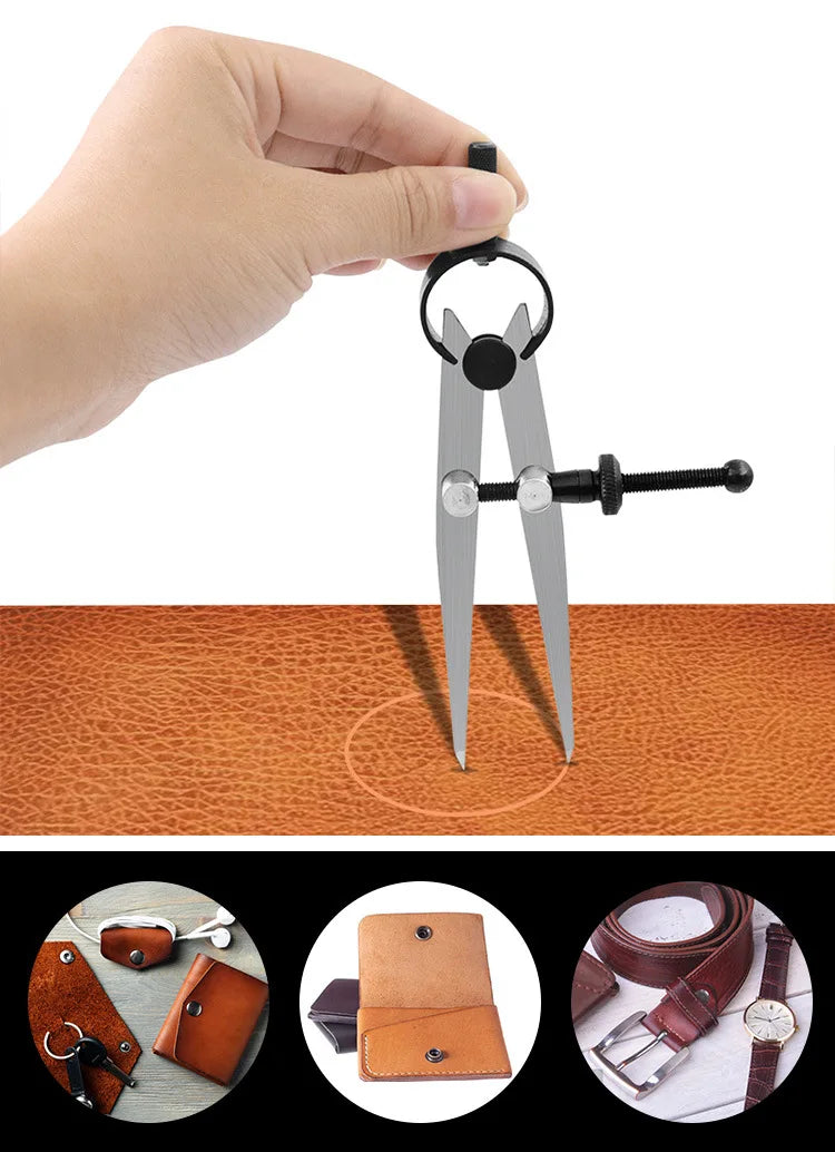 S M L Adjustable Lockable Steel Divider Wing Leather Compass Spacing