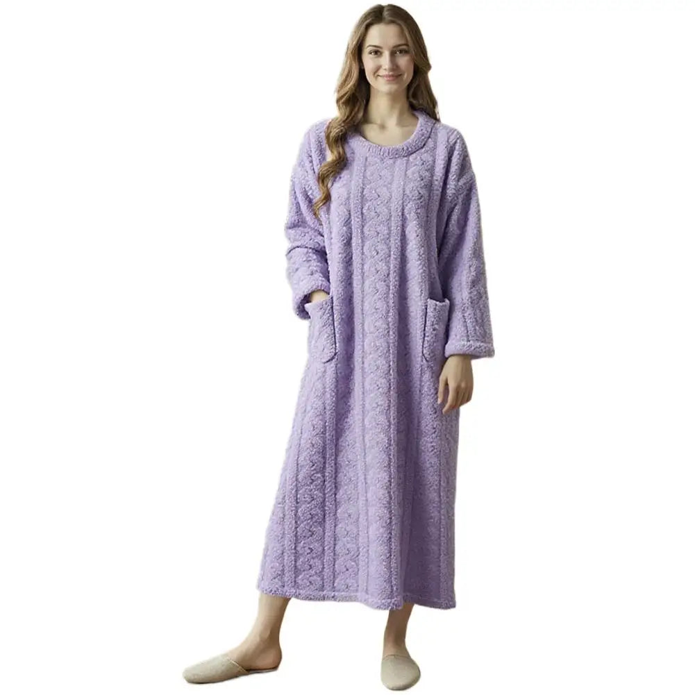 Women's Flannel Nightgown | Thick Fleece Long Sleeve Night Dress Flannel Nightgown Peaceful Pleasures Health and Wellness M Purple