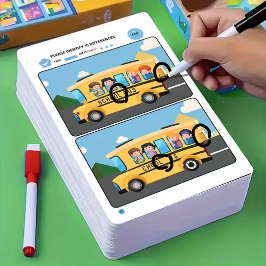 Kids Find Differences Puzzle Cards Reusable Erasable Drawing Game Peaceful Pleasures Health and Wellness