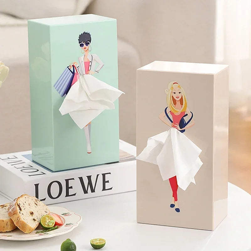 Pop-Art Flying Skirt Tissue Box Novelty Cartoon Anime Box Holder Cute Puffy Skirt Girl Tissue Box Desktop Decorative Ornaments Peaceful Pleasures Health and Wellness