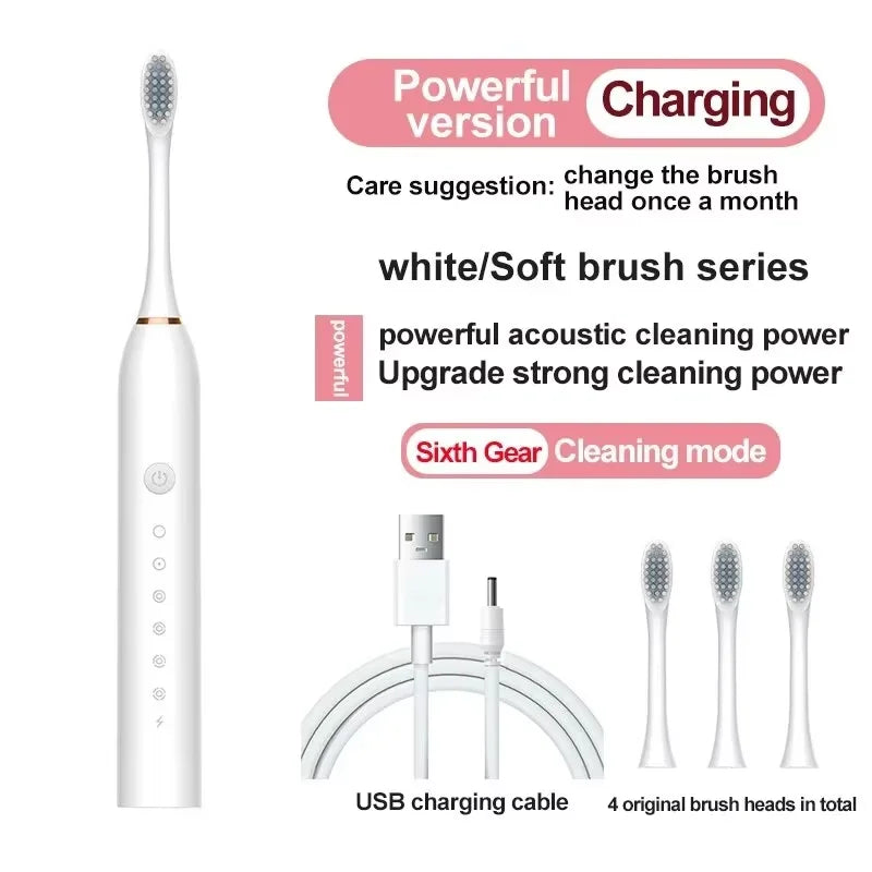 Electric Toothbrush 6 Speed Sonic – 4 Heads, Adults & Kids