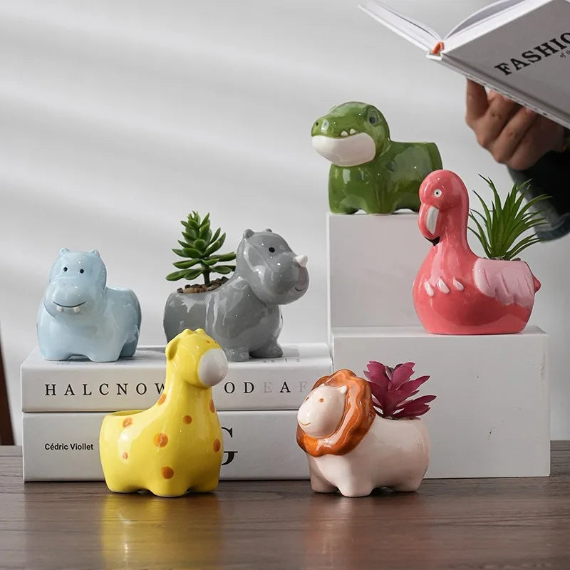 Animal Shape Ceramic Succulent Planter | Cute Cartoon Pot