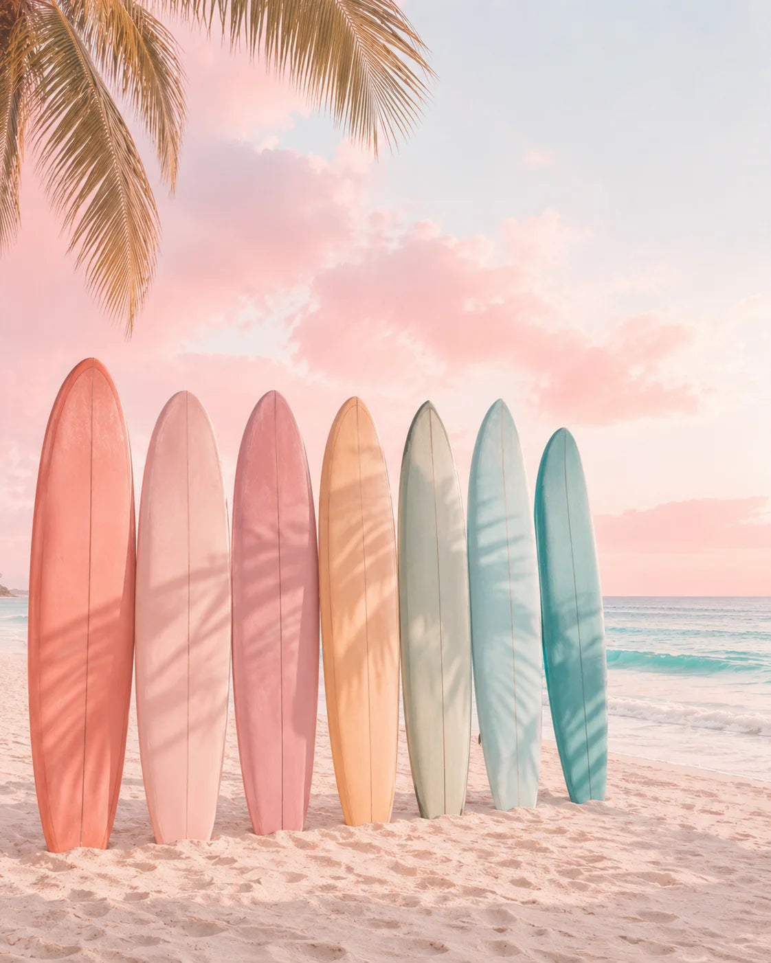 Nordic Coastal Beach Wall Art Pink Sunset Canvas Painting Tropical Ocean Palm Tree Poster Print Living Room Decor Peaceful Pleasures Health and Wellness