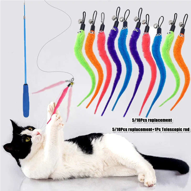Worm Cat Teaser Toy Replacement Heads – Plush Wand Refills Cat Wand Toy Refill Peaceful Pleasures Health and Wellness