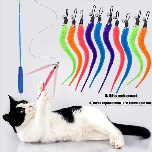 Worm Cat Teaser Toy Replacement Heads – Plush Wand Refills Cat Wand Toy Refill Peaceful Pleasures Health and Wellness
